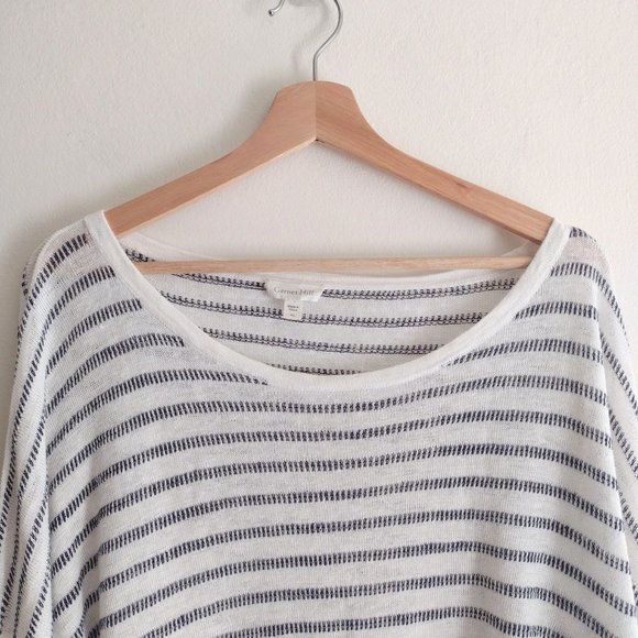 Garnet Hill Organic Linen Sweater XL Oversize whitish beige with black stripes - Picture 2 of 11
